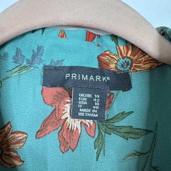2/$30 Primark Floral Print Button Down Shirt Teal 10 #A1586 - Picture 5 of 7